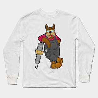 Dog as Mechanic with Spark plug Long Sleeve T-Shirt